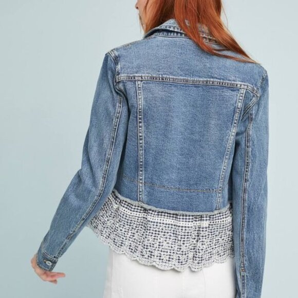 Pilcro Jackets & Blazers - Anthropologie Pilcro‎ Letterpress Eyelet Denim Peplum Jacket Womans sz Medium